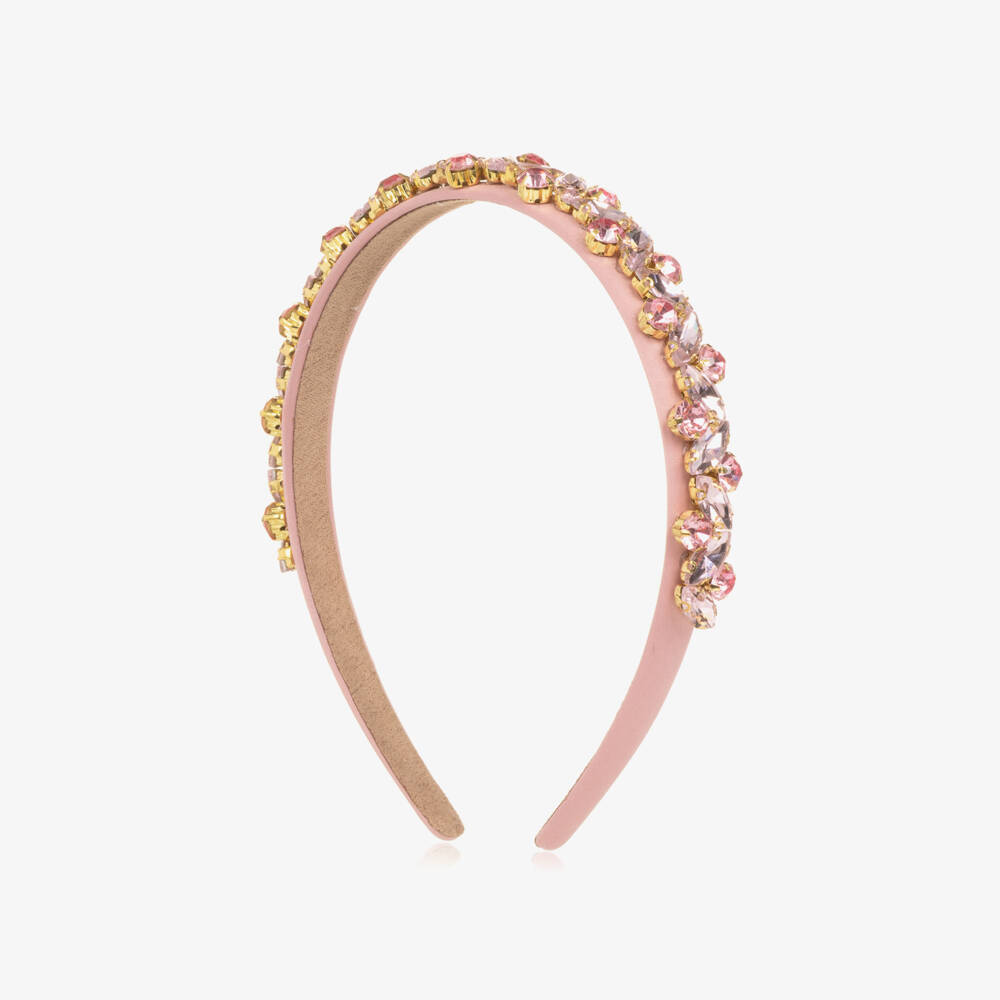 Marlo Kids-Girls Pink Satin Jewelled Hairband | Childrensalon