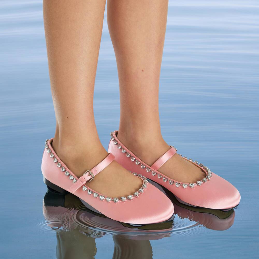 Marlo Kids-Girls Pink Satin Shoes with Sparkly Trim | Childrensalon