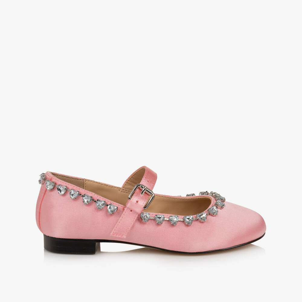 Marlo Kids-Girls Pink Satin Shoes with Sparkly Trim | Childrensalon