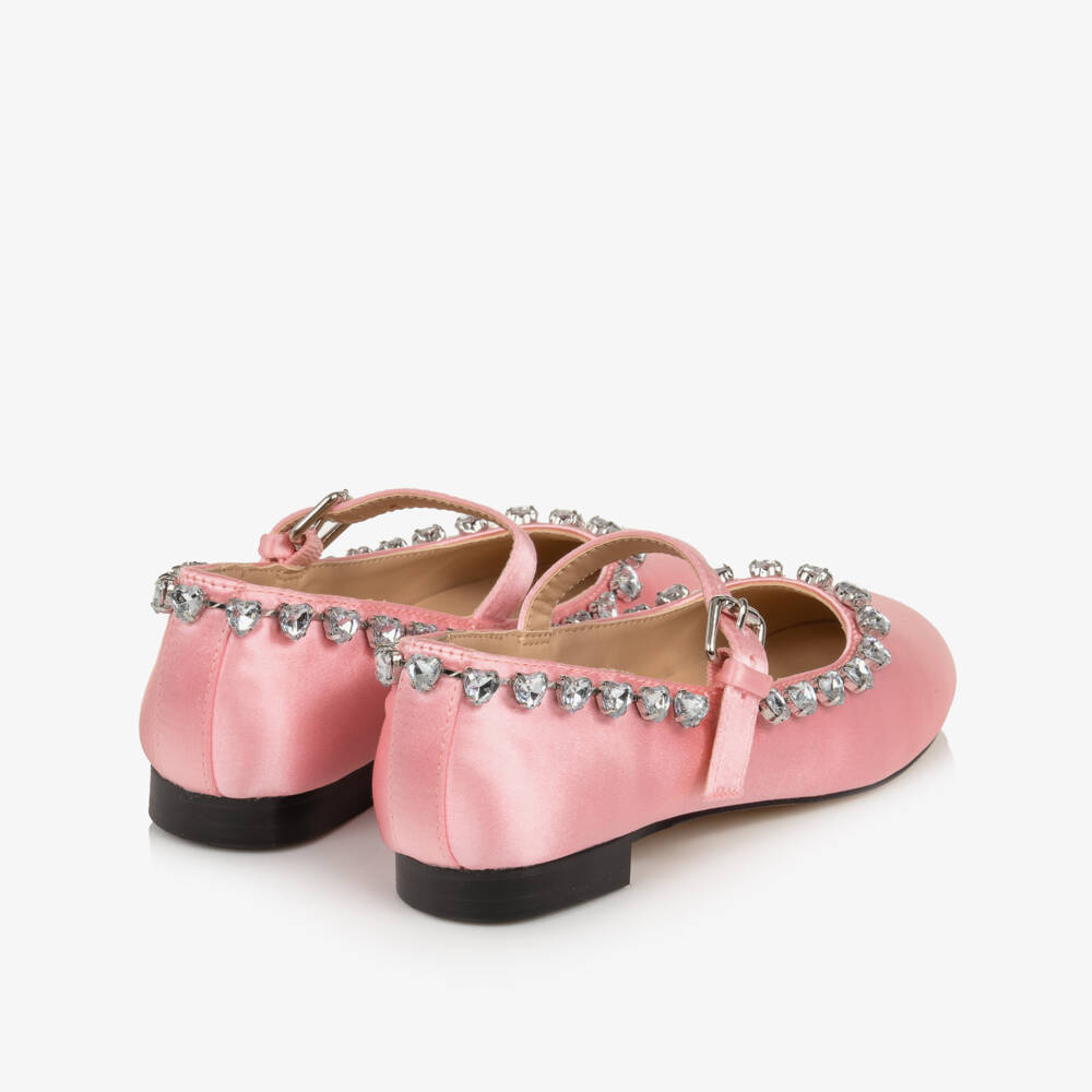 Marlo Kids-Girls Pink Satin Shoes with Sparkly Trim | Childrensalon