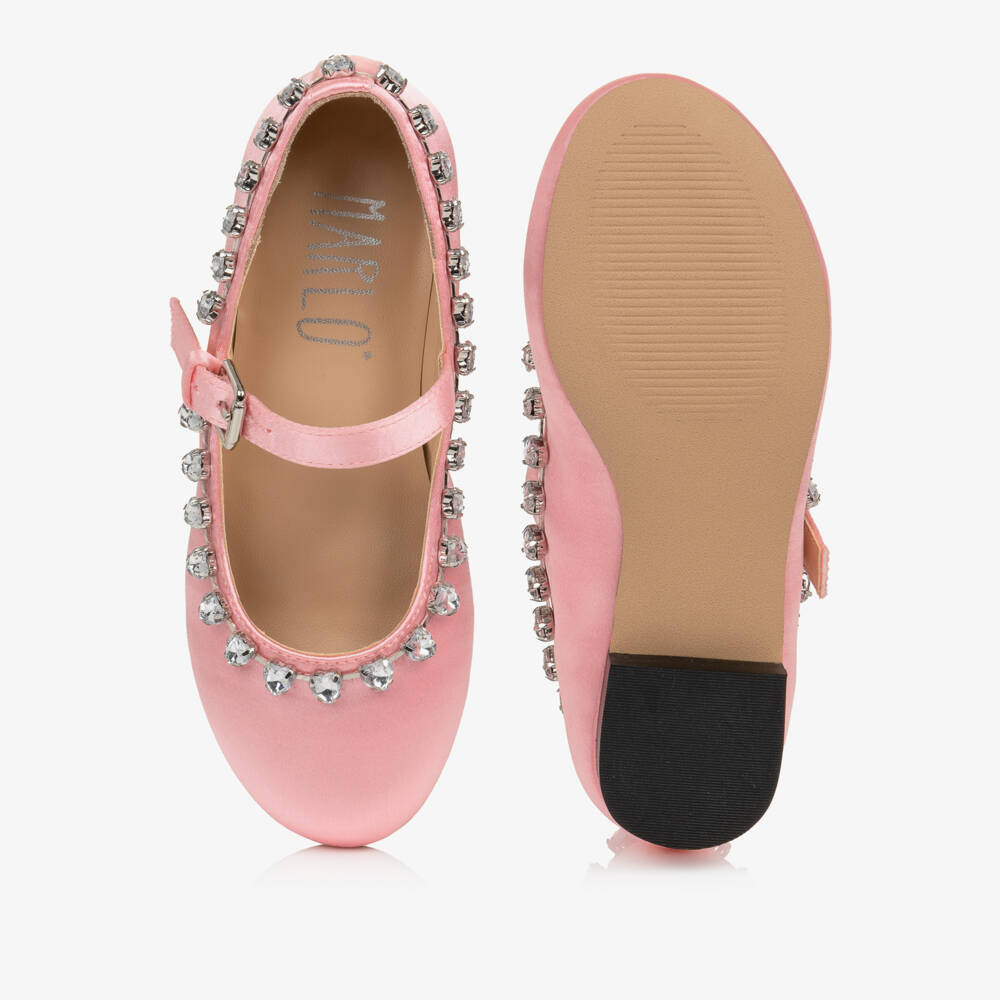Marlo Kids-Girls Pink Satin Shoes with Sparkly Trim | Childrensalon