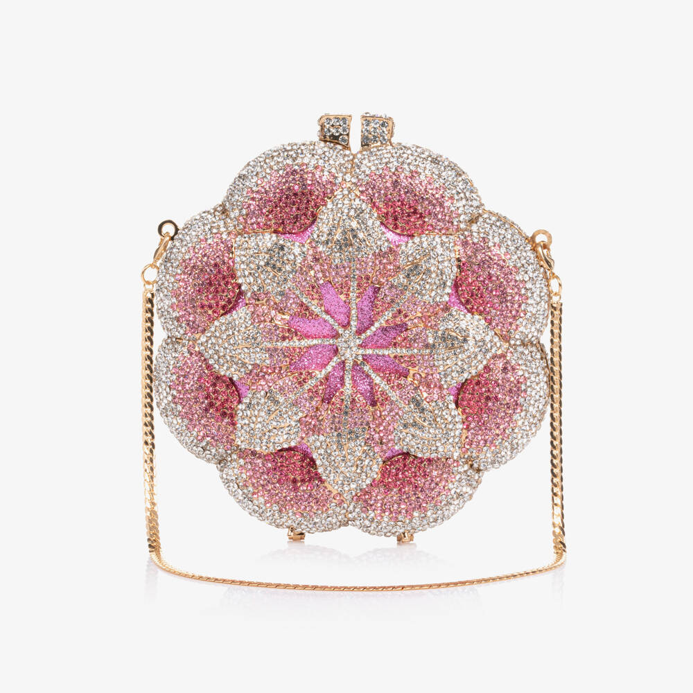 Marlo Kids-Girls Pink & Silver Diamanté Rose Handbag (14cm) | Childrensalon
