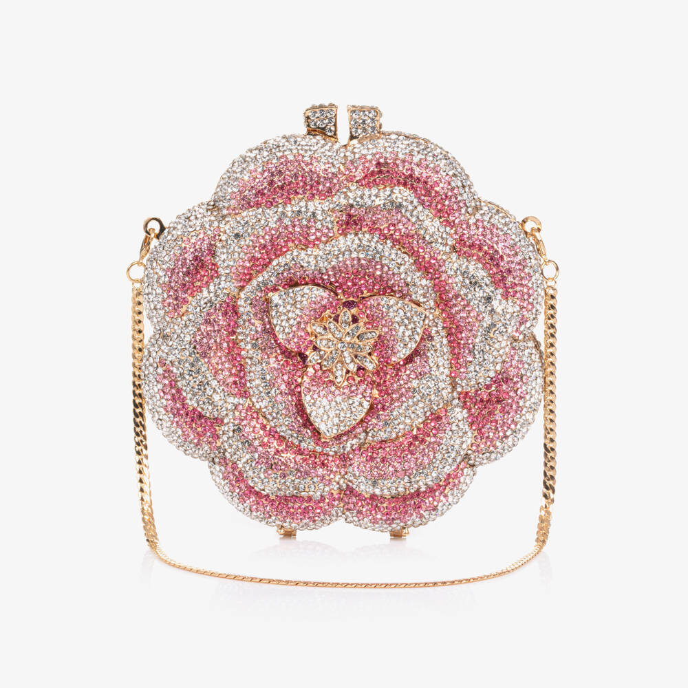 Marlo Kids-Girls Pink & Silver Diamanté Rose Handbag (14cm) | Childrensalon