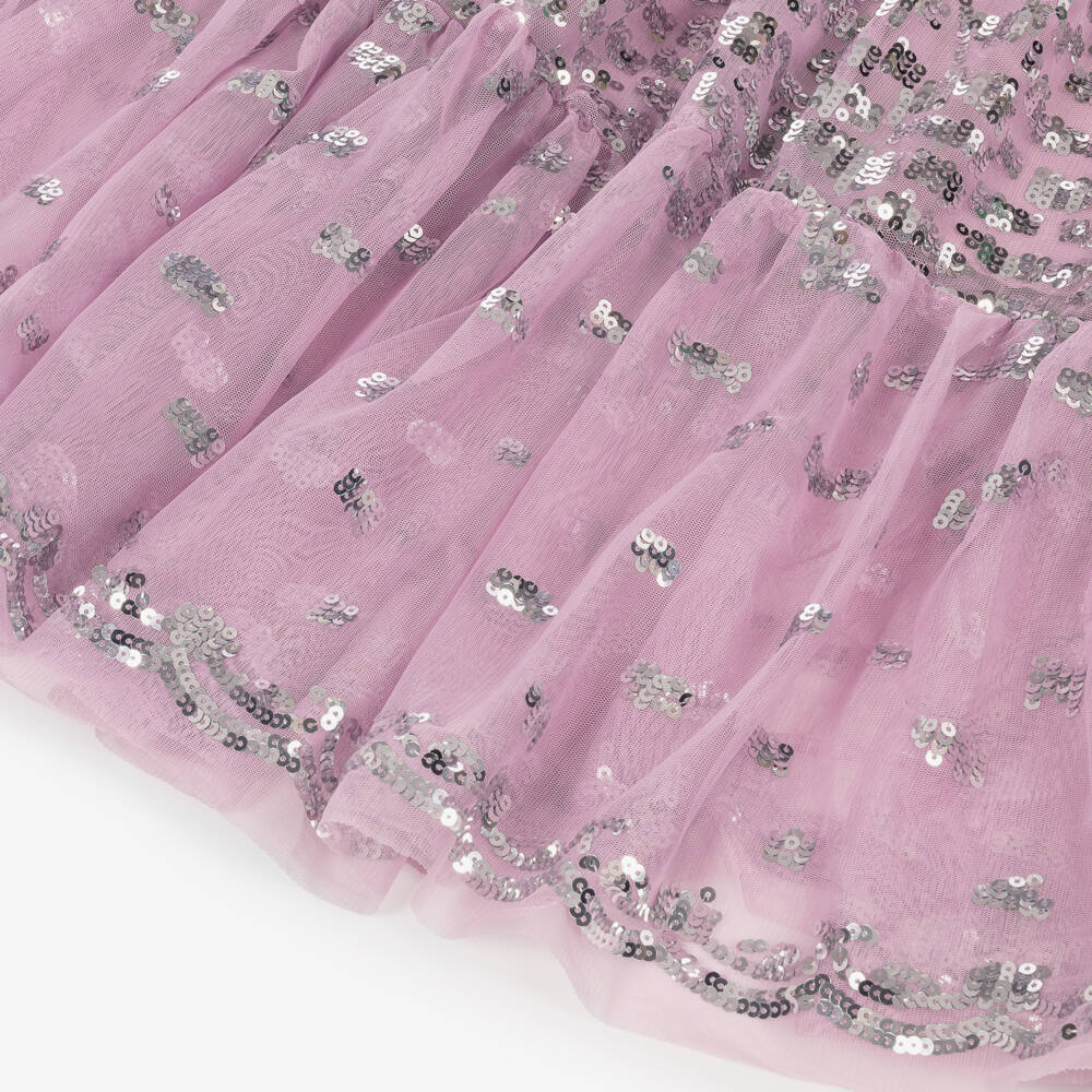 Marlo Kids-Girls Pink Tulle Maxi Dress with Silver Sequins | Childrensalon