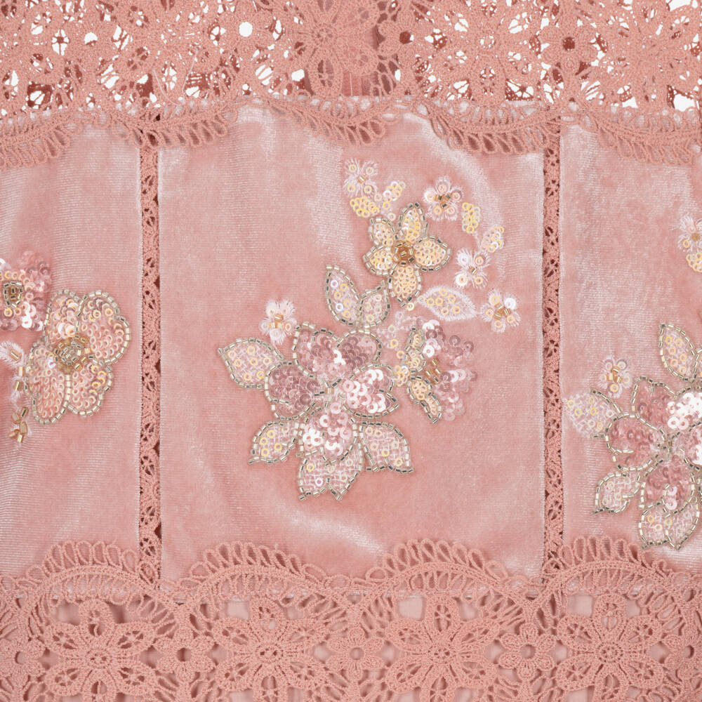 Marlo Kids-Girls Pink Velour & Floral Lace Dress | Childrensalon