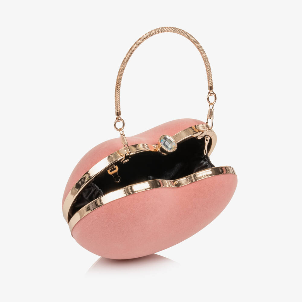 Marlo Kids-Girls Pink Velvet Heart-Shaped Bag (17cm) | Childrensalon