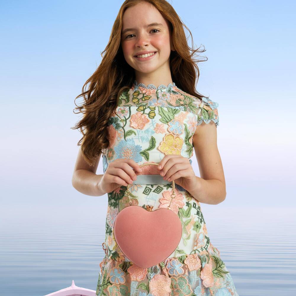Marlo Kids-Girls Pink Velvet Heart-Shaped Bag (17cm) | Childrensalon