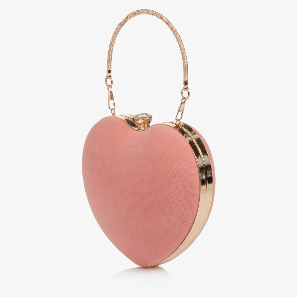 Marlo Kids-Girls Pink Velvet Heart-Shaped Bag (17cm) | Childrensalon