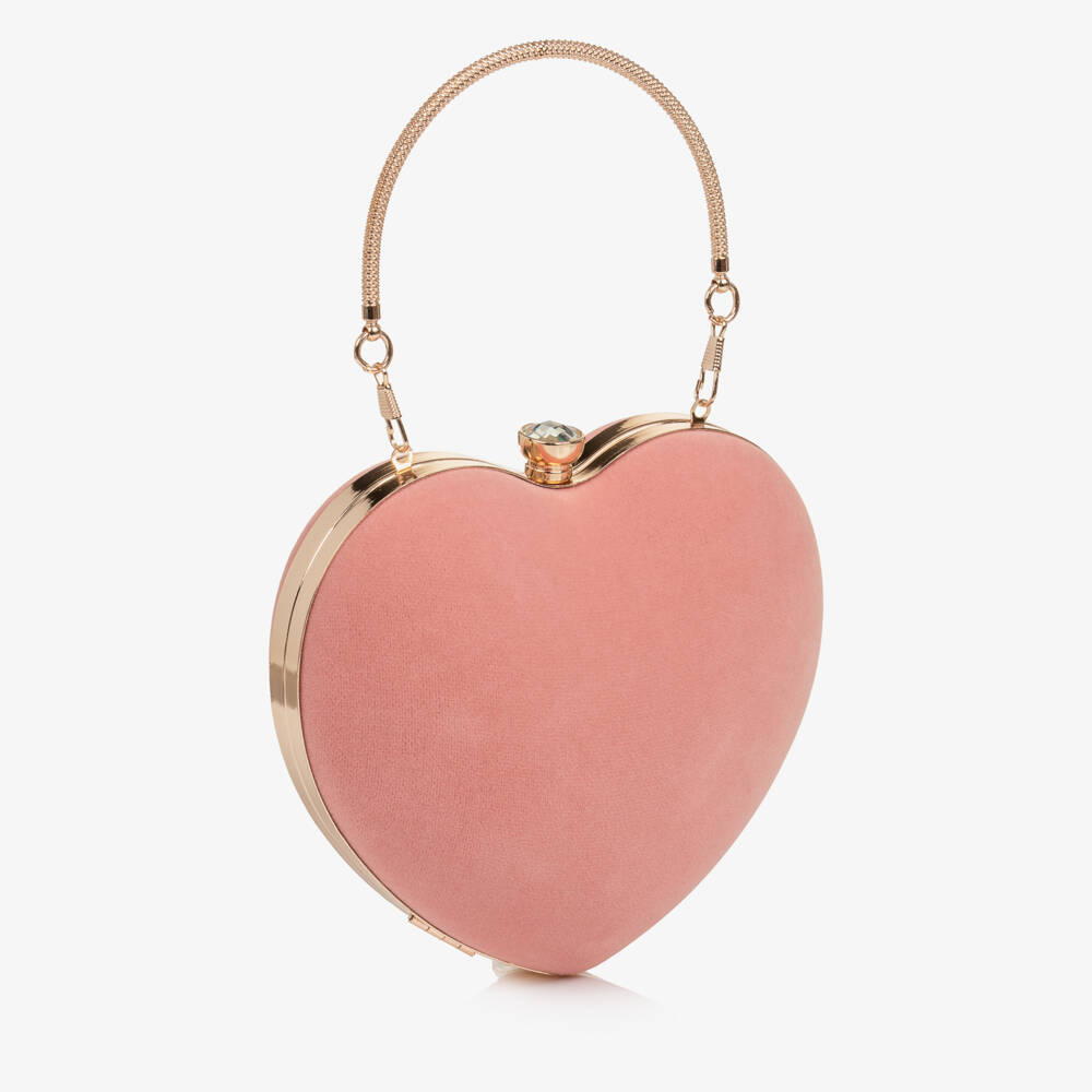 Marlo Kids-Girls Pink Velvet Heart-Shaped Bag (17cm) | Childrensalon