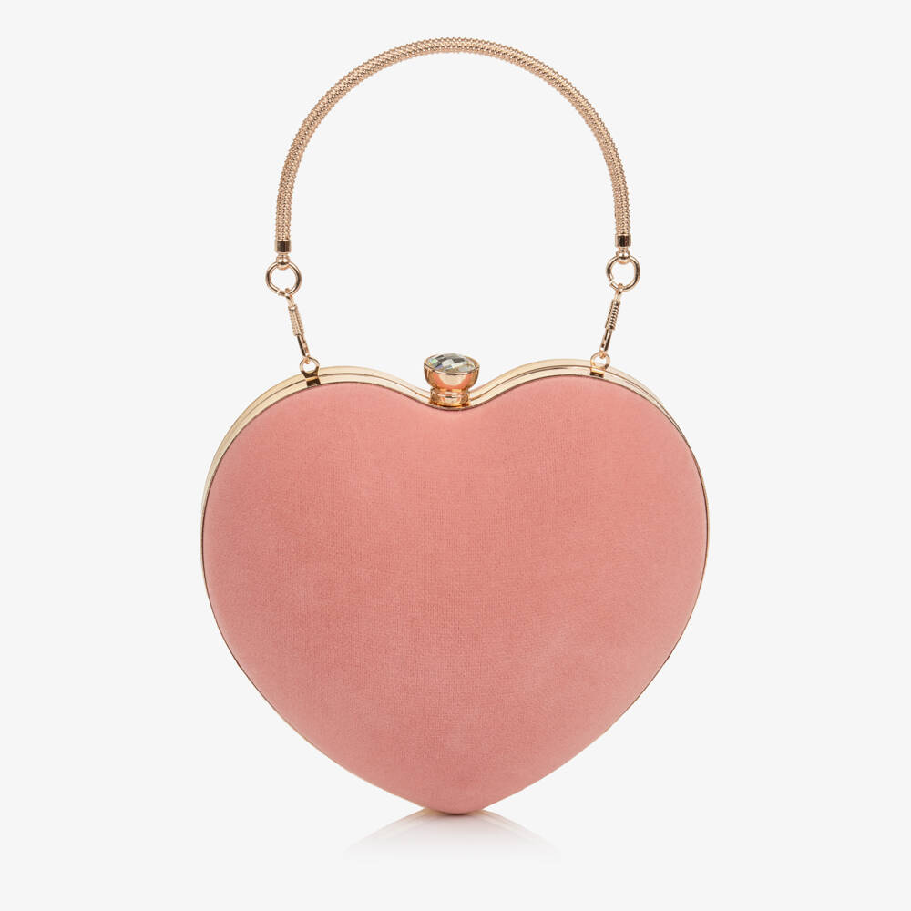 Marlo Kids-Girls Pink Velvet Heart-Shaped Bag (17cm) | Childrensalon