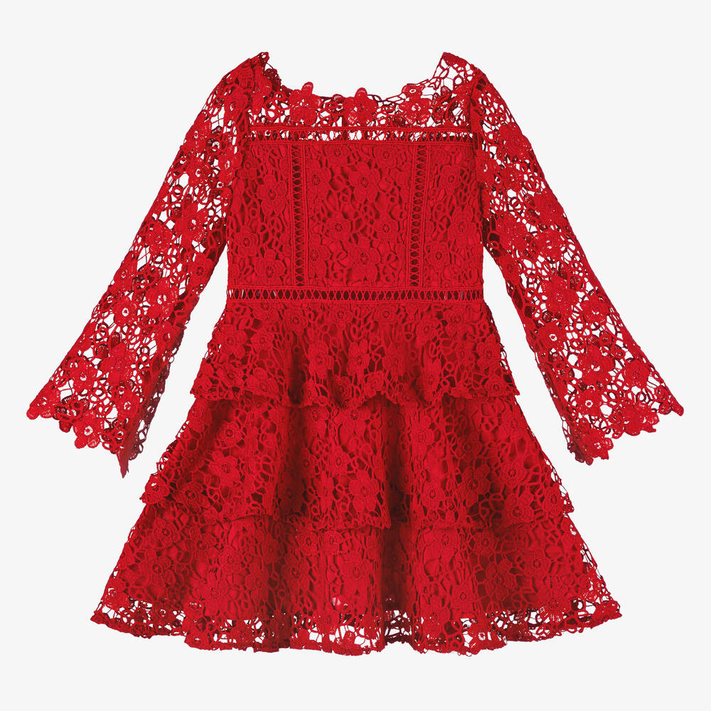 Marlo Kids-Girls Red Guipure Lace Dress | Childrensalon