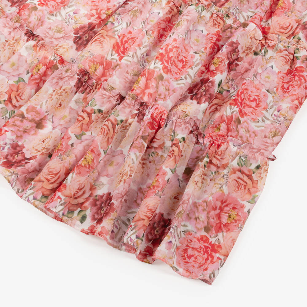 Marlo Kids-Платье макси красно-розовое из шелкового шифона с цветами для девочек | Childrensalon