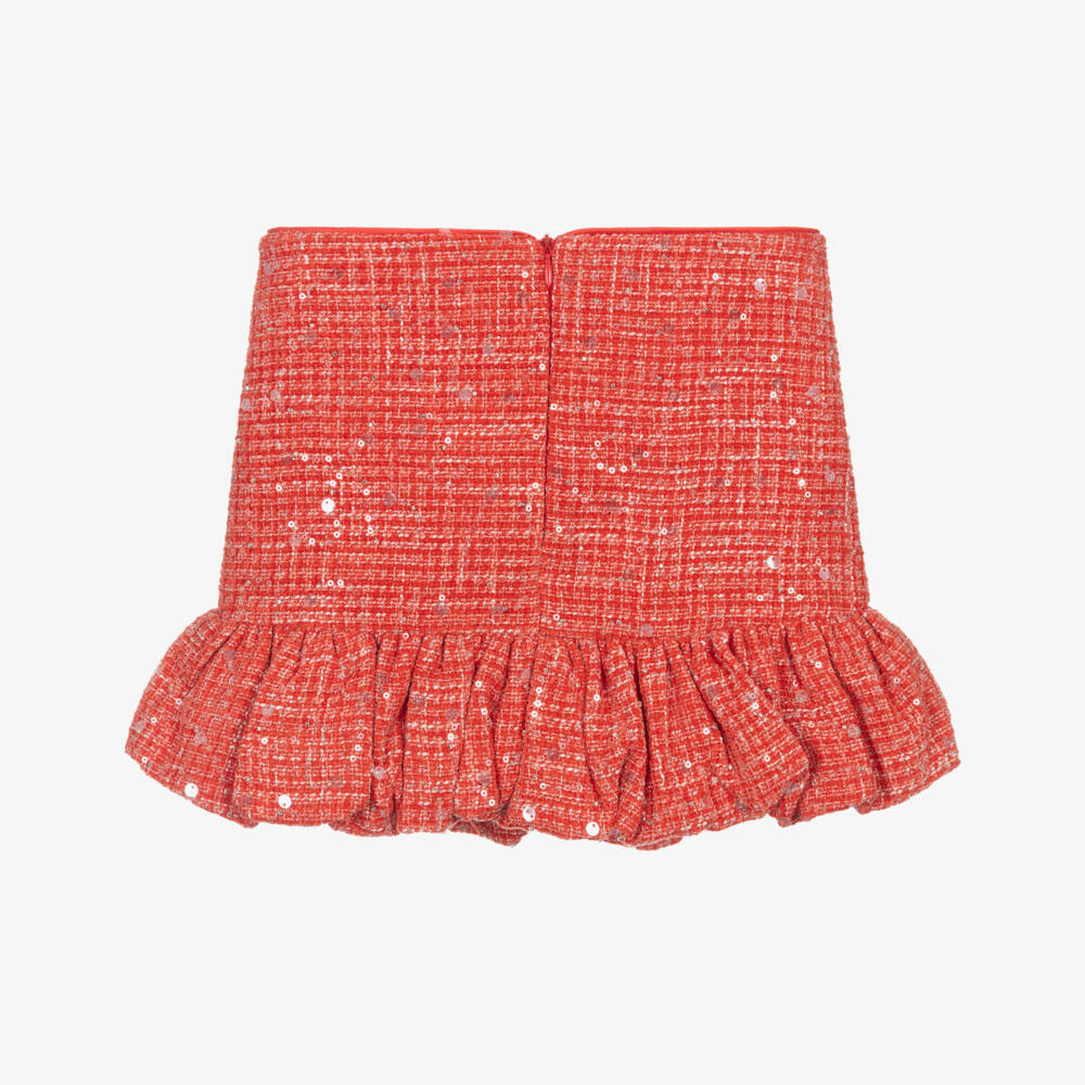 Marlo Kids-Юбка твидовая с пузырчатым подолом красная для девочек | Childrensalon