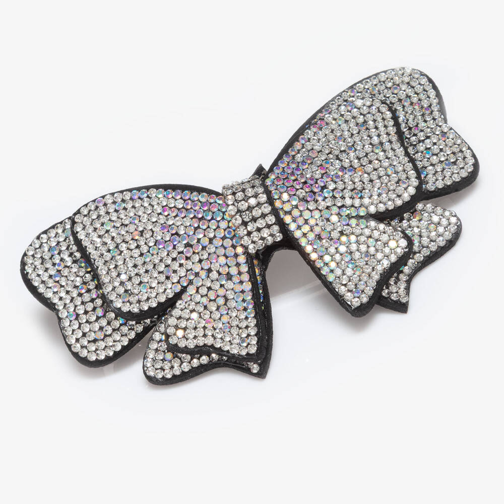 Marlo Kids-Girls Silver Diamante Bow Hair Clip (9cm) | Childrensalon