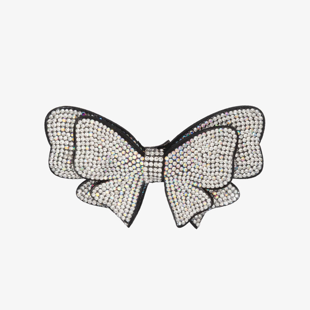 Marlo Kids-Girls Silver Diamante Bow Hair Clip (9cm) | Childrensalon
