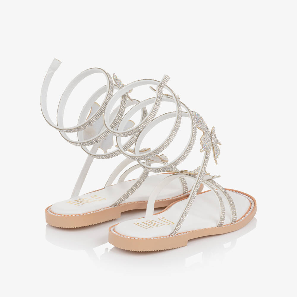 Marlo Kids-Girls Silver Diamanté Embellished Ankle Wrap Sandals | Childrensalon