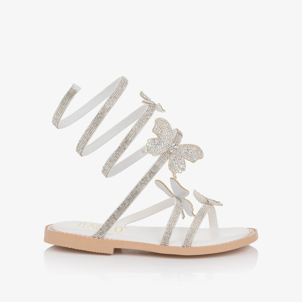 Marlo Kids-Girls Silver Diamanté Embellished Ankle Wrap Sandals | Childrensalon