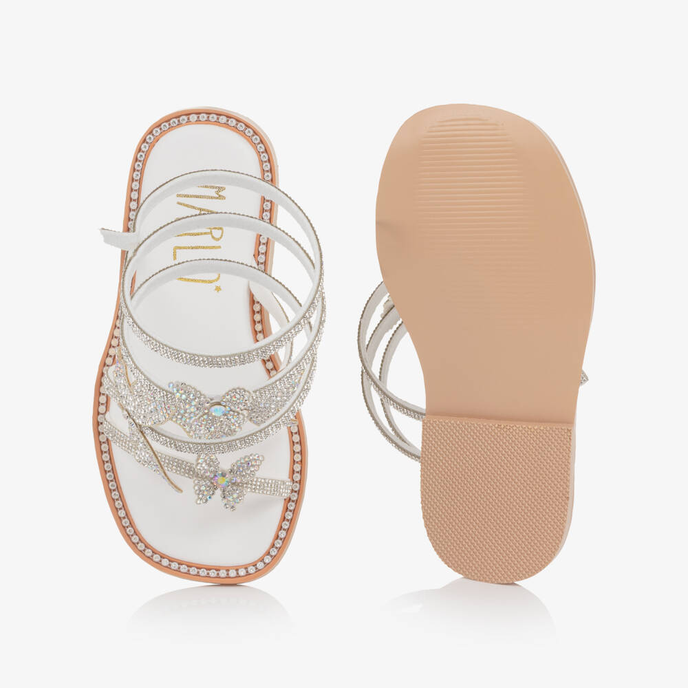 Marlo Kids-Girls Silver Diamanté Embellished Ankle Wrap Sandals | Childrensalon