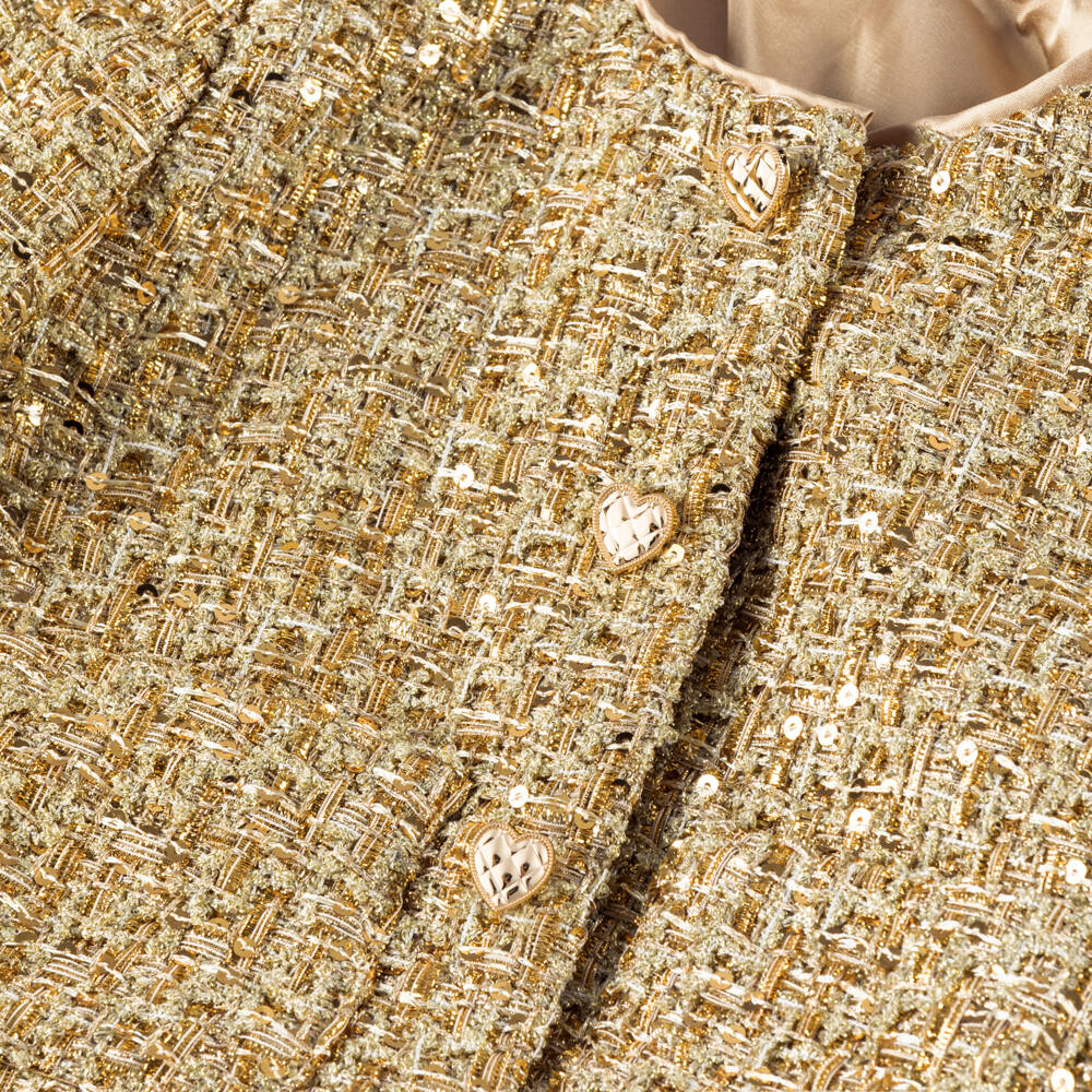 Marlo Kids-جاكيت تويد لون ذهبي براق للبنات | Childrensalon