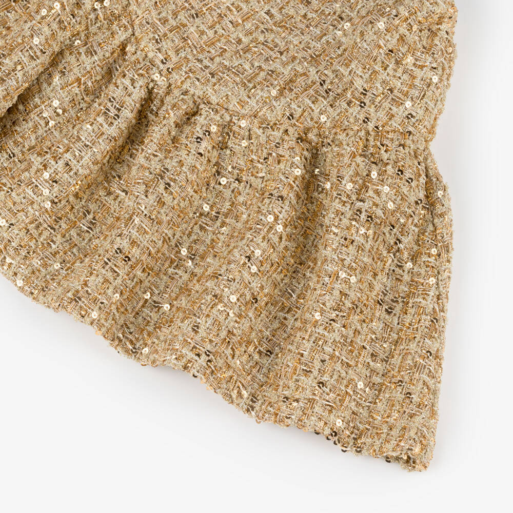Marlo Kids-Girls Sparkly Gold Sequin Tweed Skirt | Childrensalon