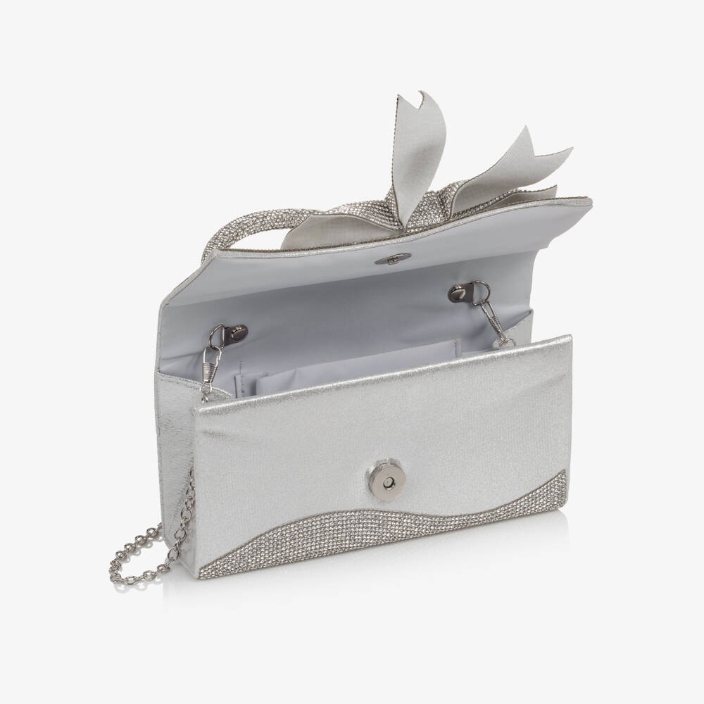 Marlo Kids-Girls Sparkly Silver Diamanté Bag with Bow (19cm) | Childrensalon