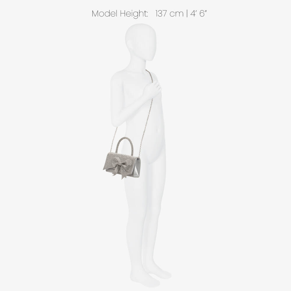 Marlo Kids-Girls Sparkly Silver Diamanté Bag with Bow (19cm) | Childrensalon