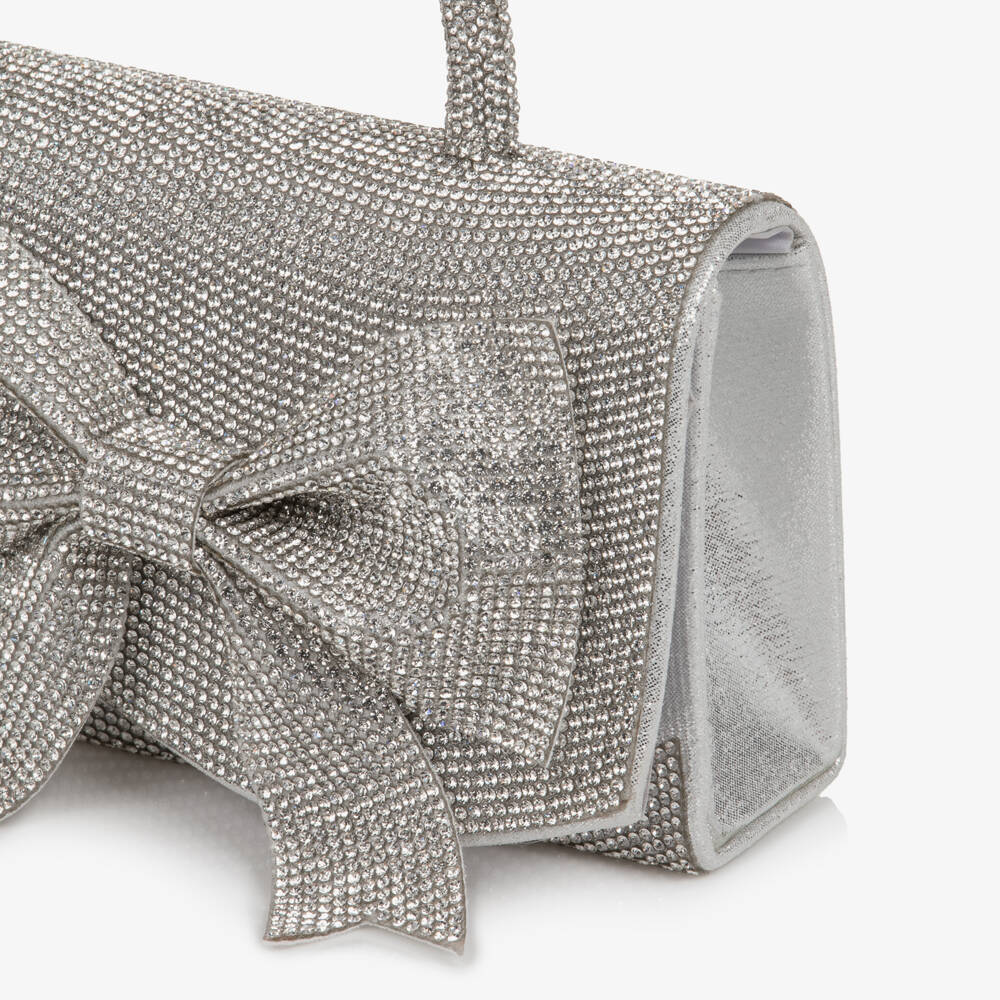 Marlo Kids-Girls Sparkly Silver Diamanté Bag with Bow (19cm) | Childrensalon