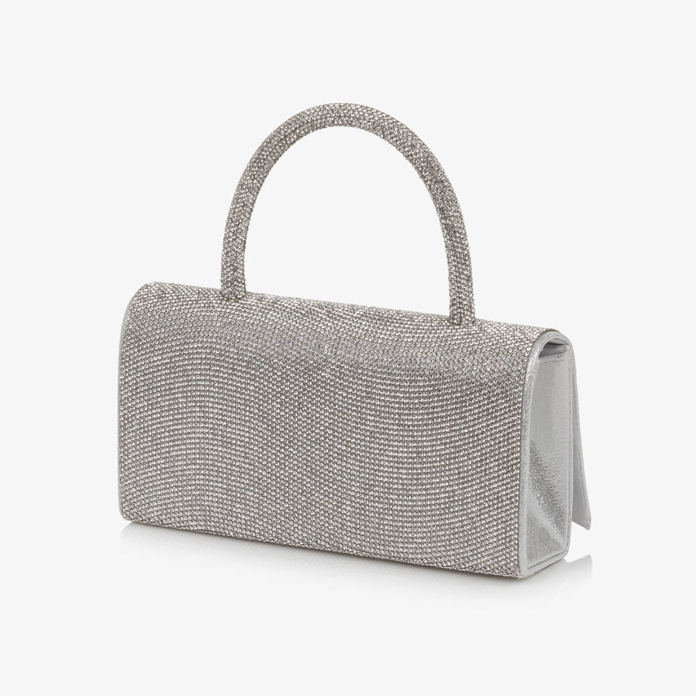 Marlo Kids-Girls Sparkly Silver Diamanté Bag with Bow (19cm) | Childrensalon