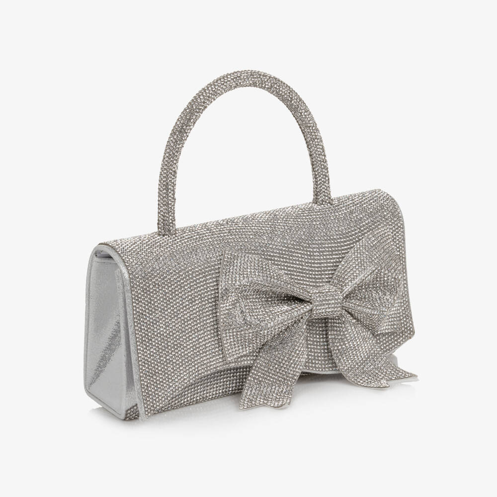 Marlo Kids-Girls Sparkly Silver Diamanté Bag with Bow (19cm) | Childrensalon