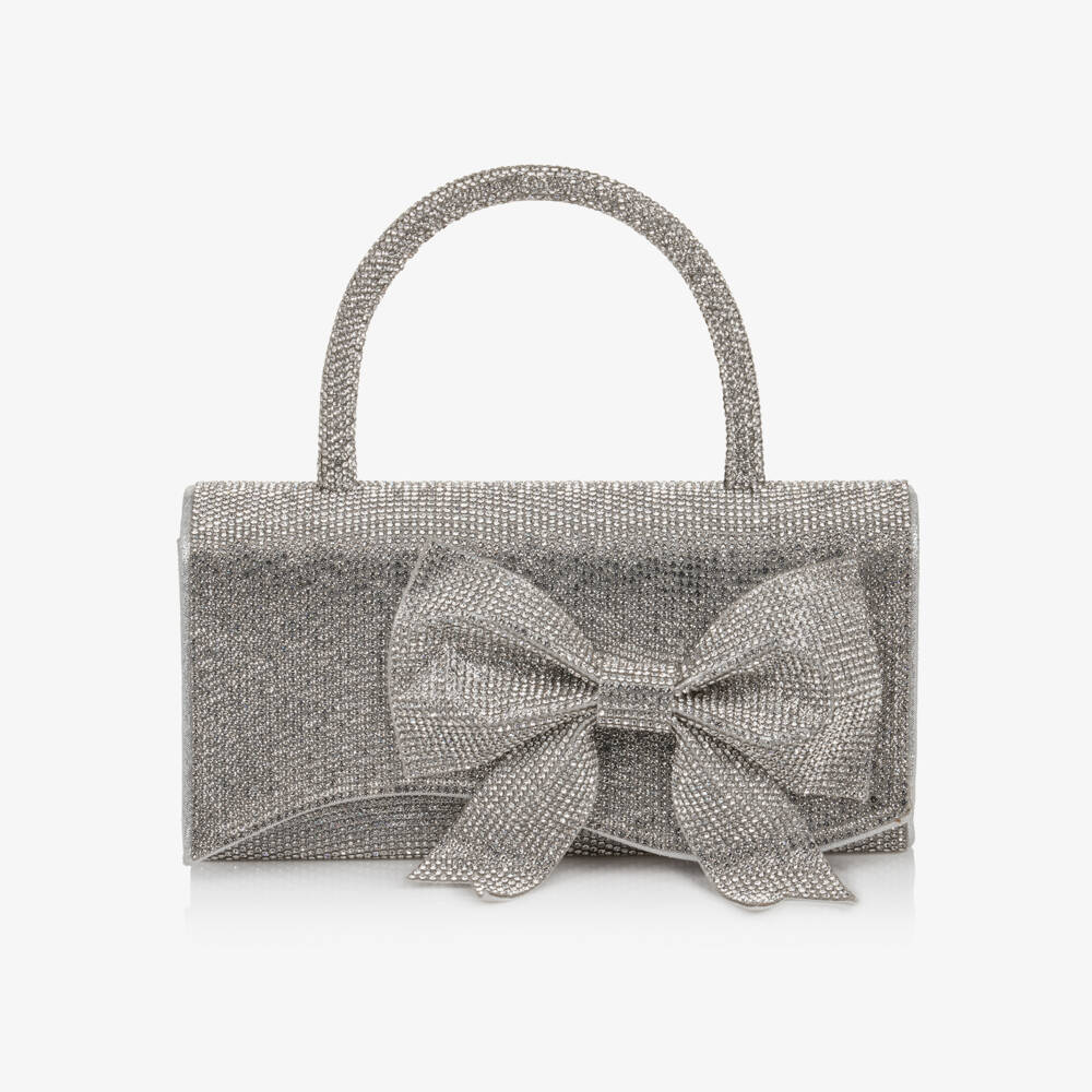 Marlo Kids-Girls Sparkly Silver Diamanté Bag with Bow (19cm) | Childrensalon