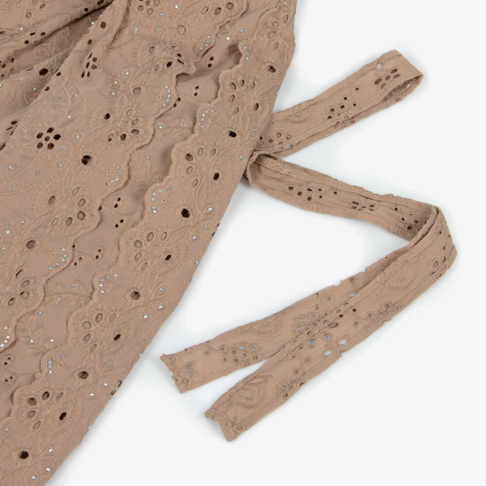 Marlo Kids-بنطلون برودري أنجليز قطن لون بني للبنات | Childrensalon