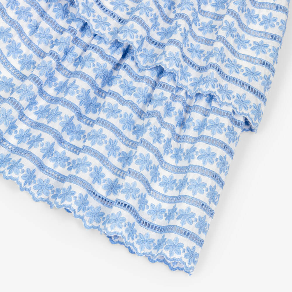 Marlo Kids-Girls White & Blue Floral Embroidered Maxi Skirt | Childrensalon