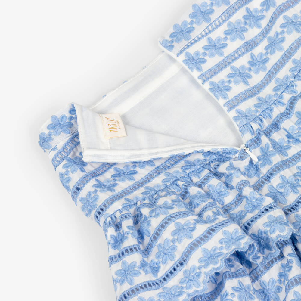Marlo Kids-Girls White & Blue Floral Embroidered Maxi Skirt | Childrensalon