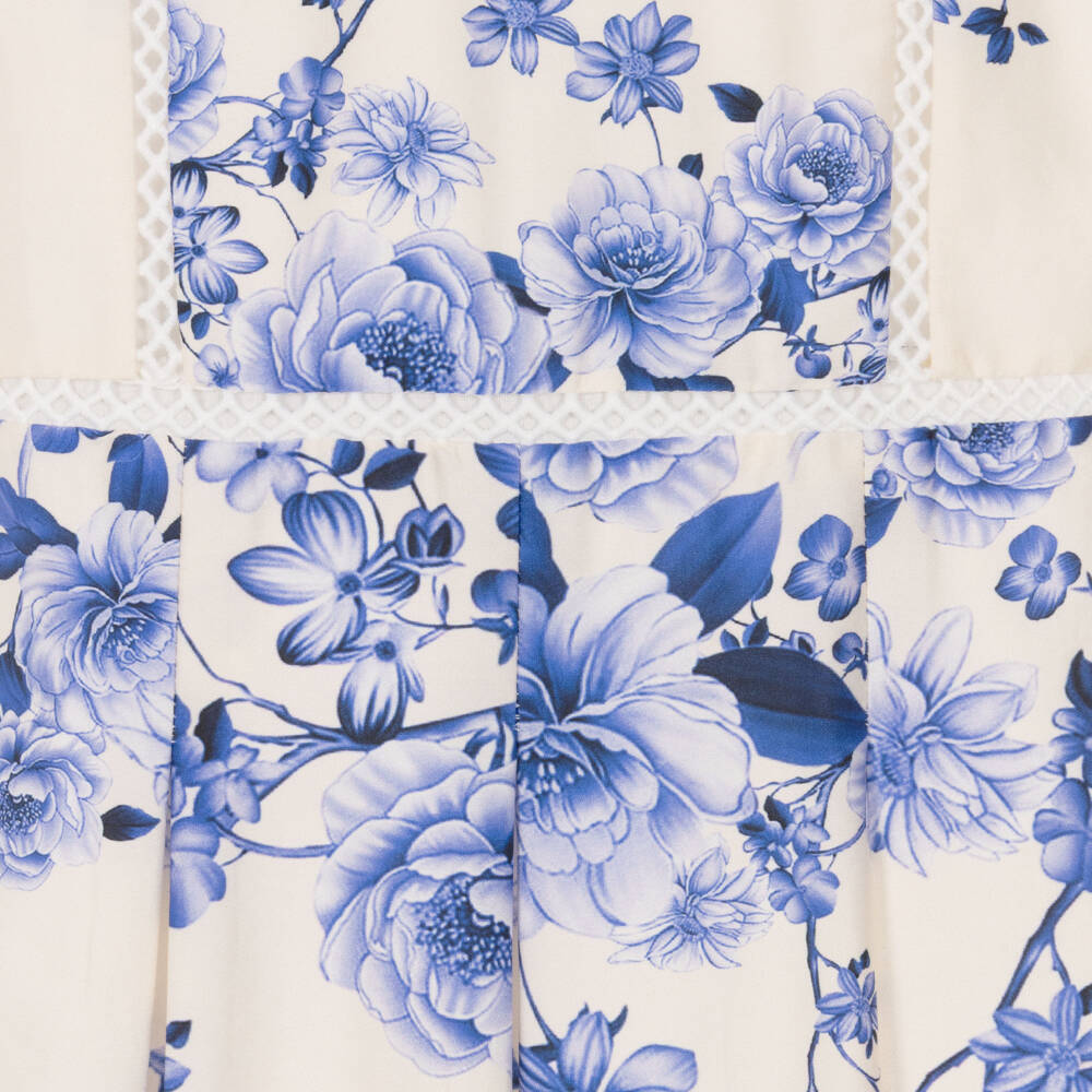 Marlo Kids-Платье хлопковое бело-синее с цветочным принтом для девочек | Childrensalon