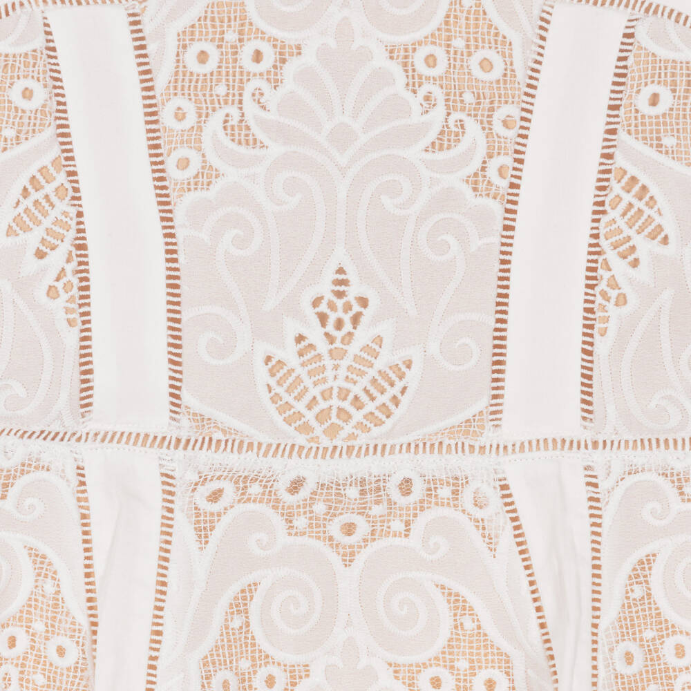 Marlo Kids-فستان طويل دانتيل مطرز لون أبيض للبنات | Childrensalon