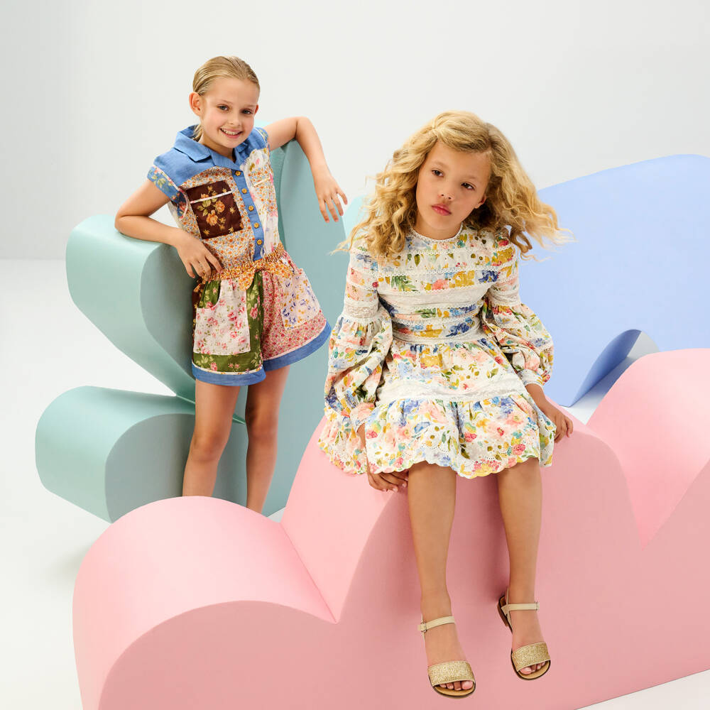 Marlo Kids-Girls White Floral Diamanté & Lace Cotton Dress | Childrensalon