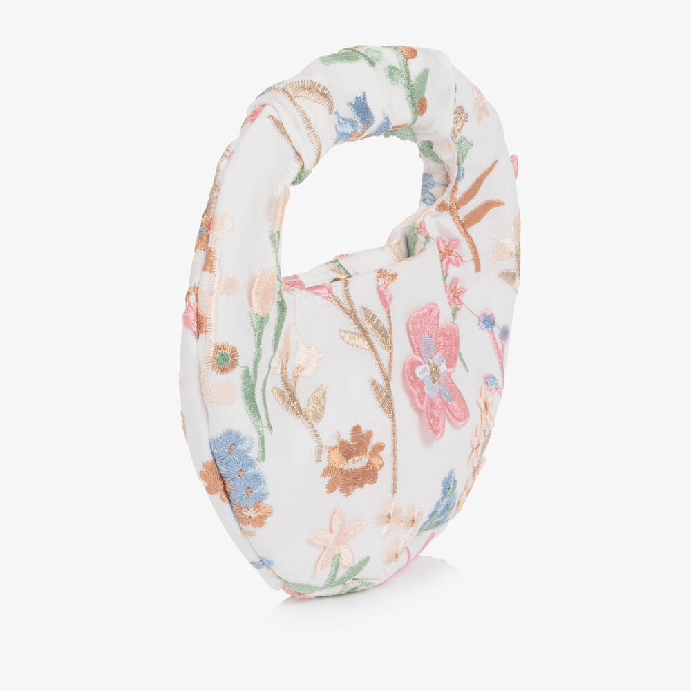 Marlo Kids-Сумочка белая с цветочной вышивкой для девочек (20см) | Childrensalon