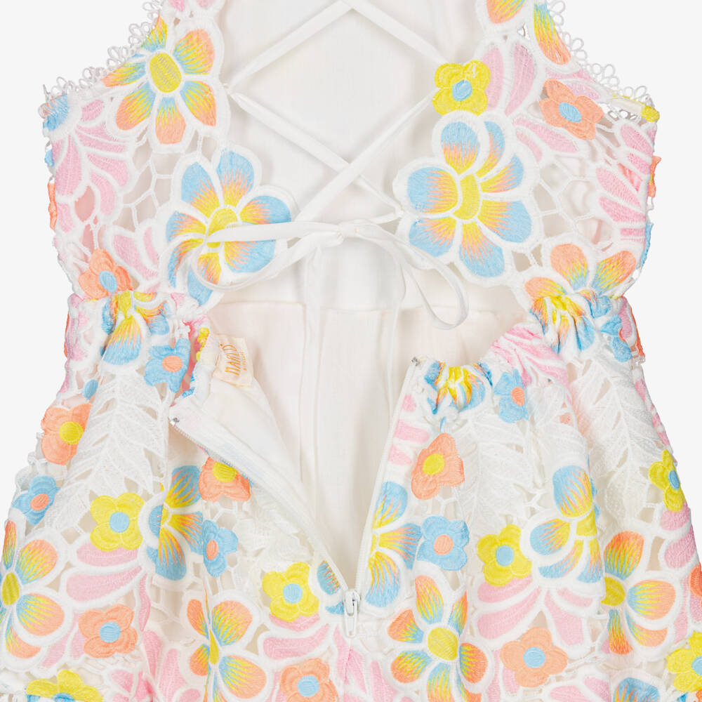 Marlo Kids-Girls White Floral Embroidered Lace Maxi Dress | Childrensalon