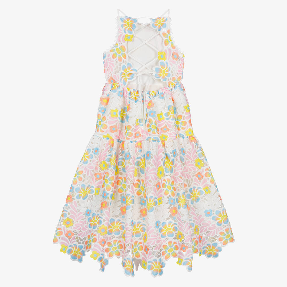 Marlo Kids-Girls White Floral Embroidered Lace Maxi Dress | Childrensalon