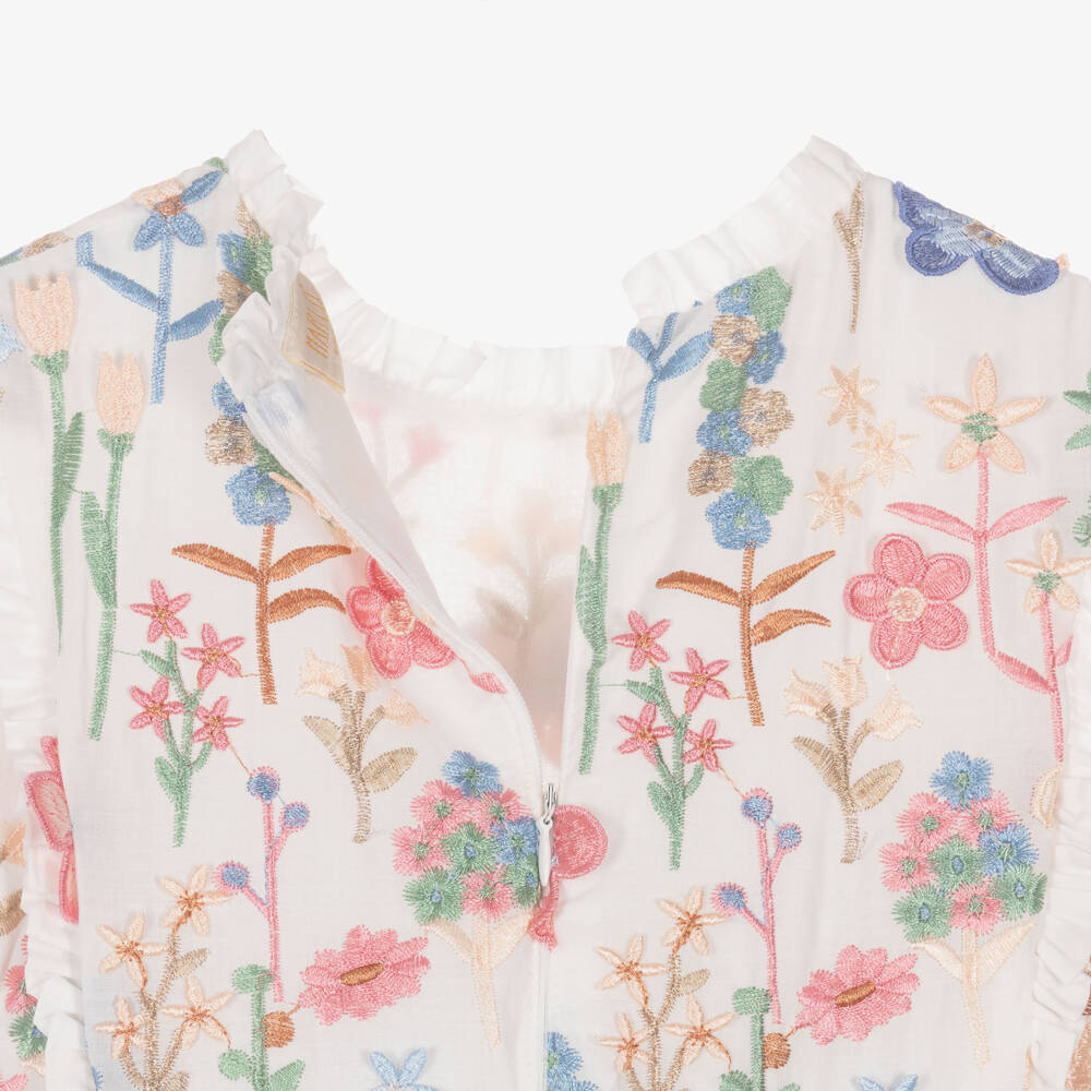 Marlo Kids-Платье макси белое с цветочной вышивкой для девочек | Childrensalon