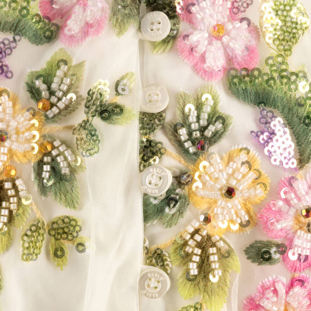 Marlo Kids-Girls White Floral Tulle Dress with Beads & Sequins | Childrensalon