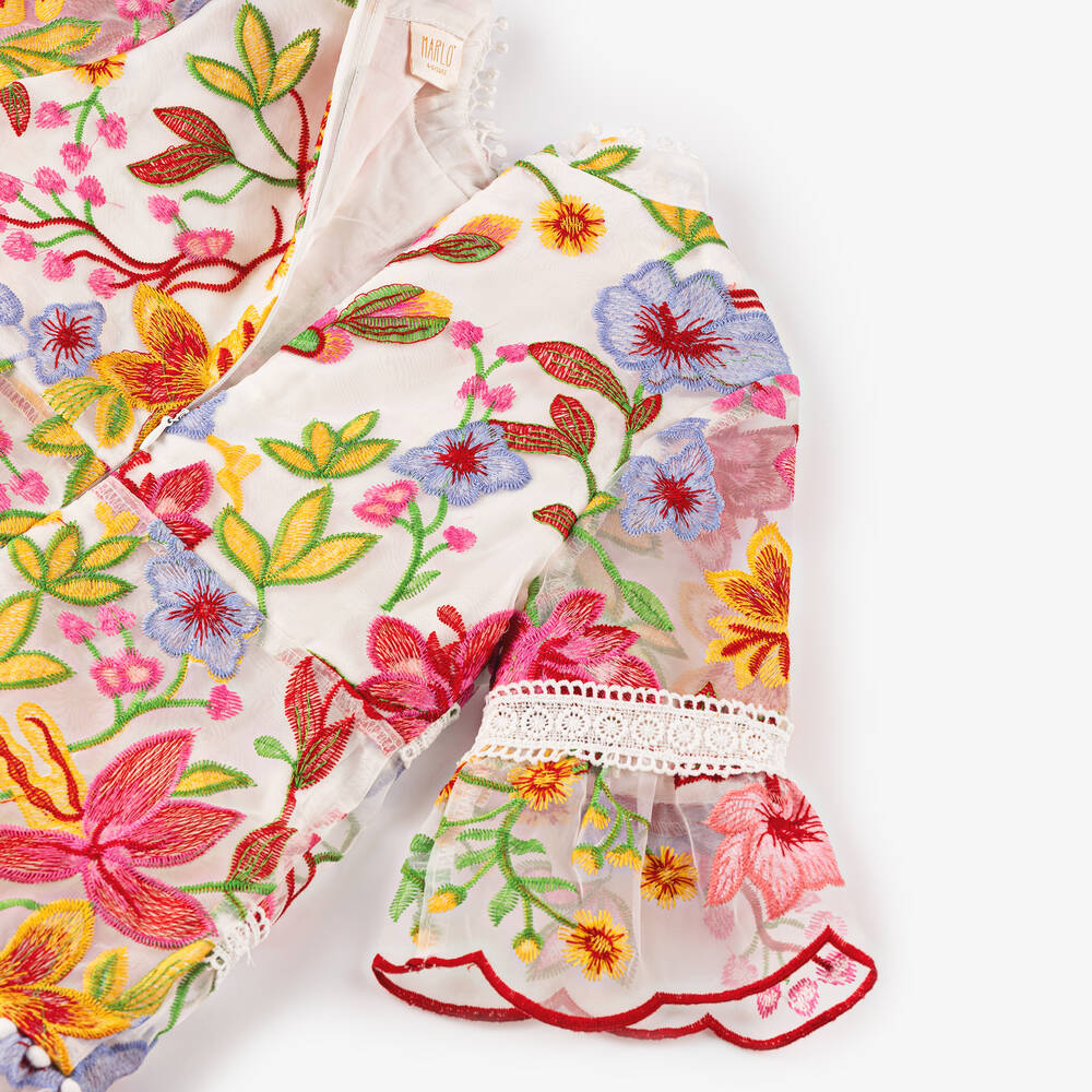 Marlo Kids Girls White Pink Embroidered Floral Dress Childrensalon