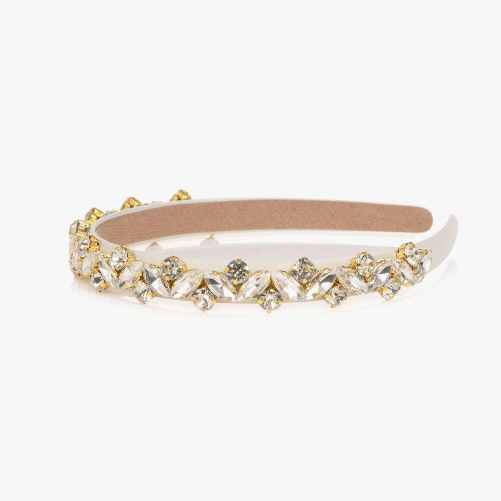 Marlo Kids-Girls White Satin Jewelled Hairband | Childrensalon