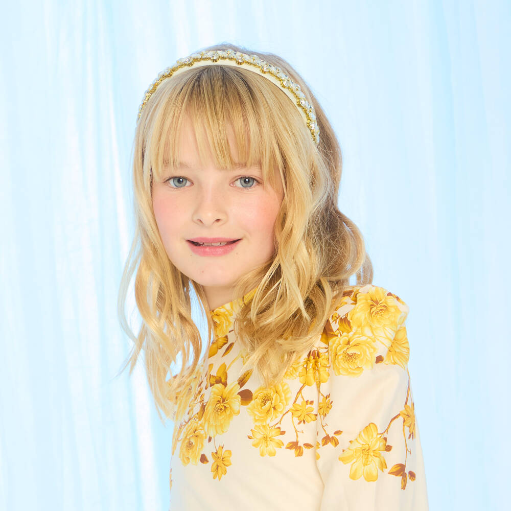 Marlo Kids-طوق شعر مرصع بالجواهر ساتان لون أبيض للبنات | Childrensalon