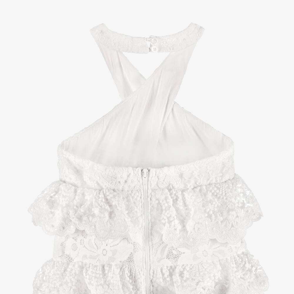 Marlo Kids-فستان ماكسي بطبقات دانتيل وكشكش لون أبيض للبنات | Childrensalon