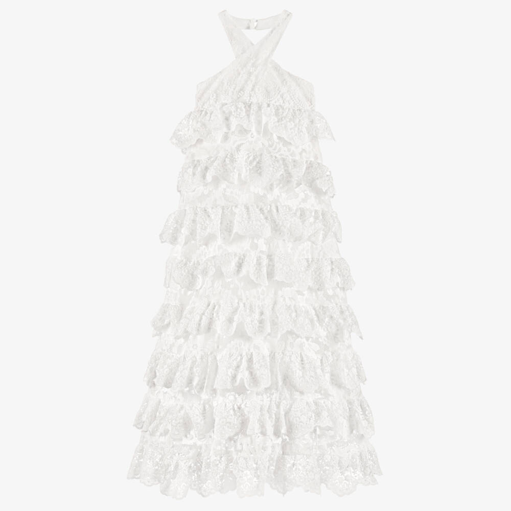 Marlo Kids-Платье макси белое кружевное с оборками для девочек | Childrensalon