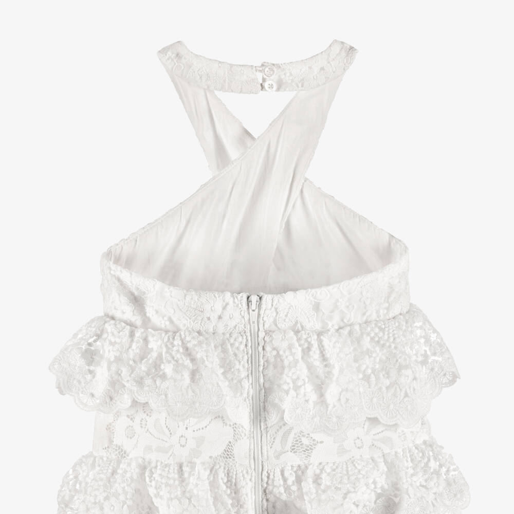 Marlo Kids-Girls White Tiered Lace Ruffle Maxi Dress | Childrensalon