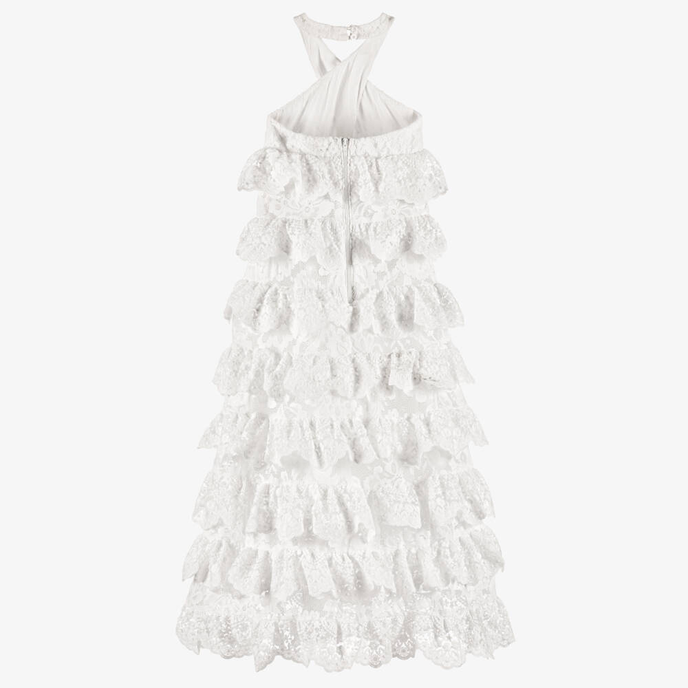 Marlo Kids-Girls White Tiered Lace Ruffle Maxi Dress | Childrensalon