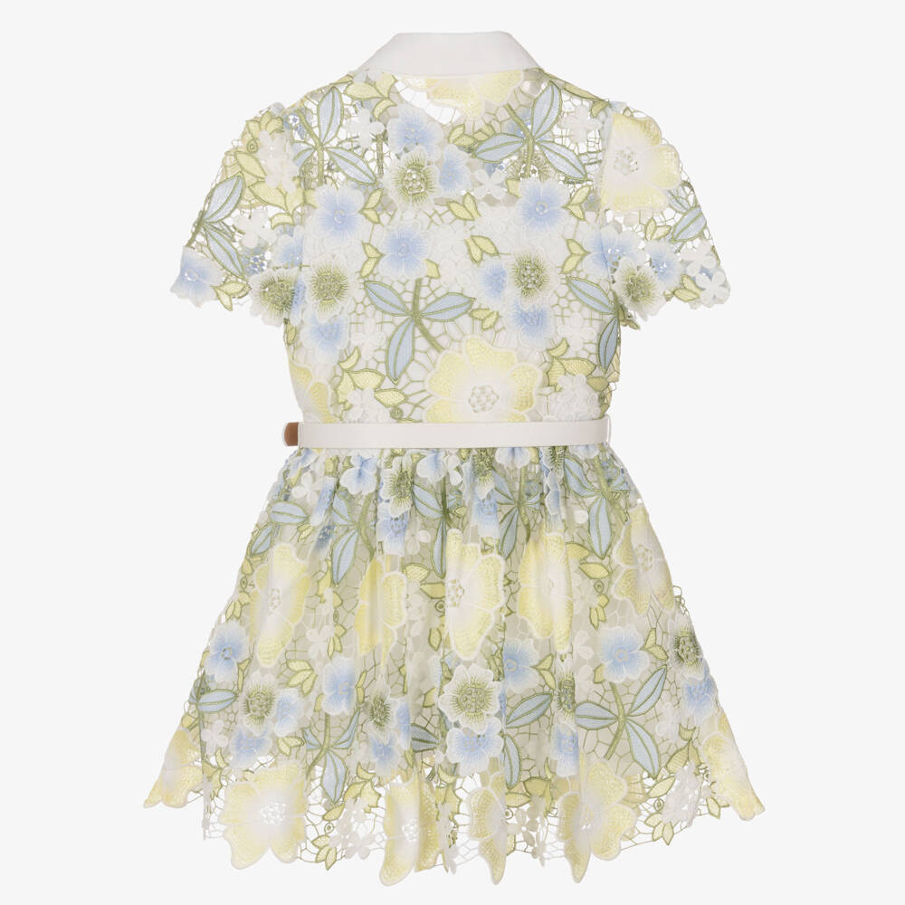 Marlo Kids-Girls Yellow & Blue Floral Embroidered Lace Dress | Childrensalon