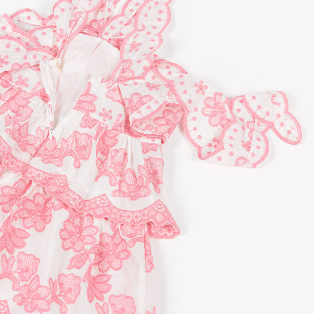 Marlo Kids-Girls White & Pink Floral Embroidered Dress | Childrensalon